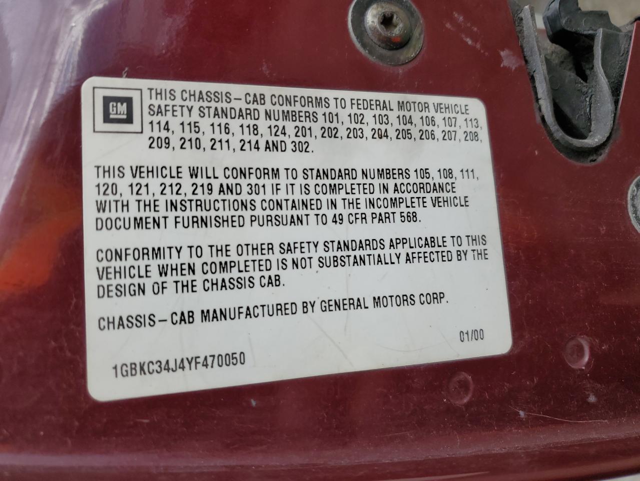 2000 Chevrolet Gmt-400 C3500-Hd VIN: 1GBKC34J4YF470050 Lot: 91117315
