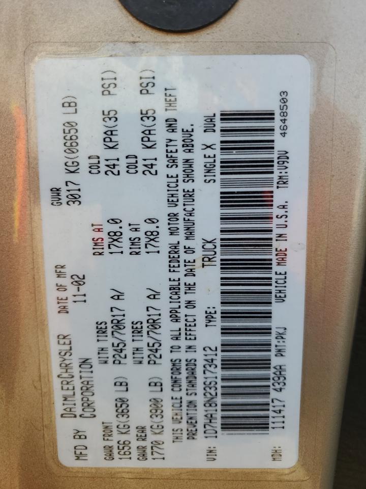 2003 Dodge Ram 1500 St VIN: 1D7HA18N23S173412 Lot: 82197535