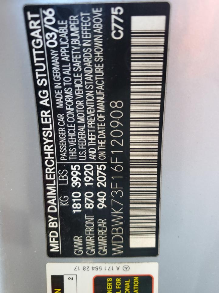 2006 Mercedes-Benz Slk 55 Amg VIN: WDBWK73F16F120908 Lot: 86287825