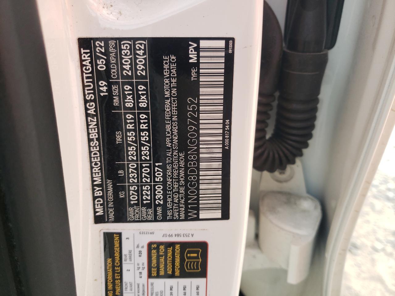 2022 Mercedes-Benz Glc 300 VIN: W1N0G8DB8NG097252 Lot: 82199985