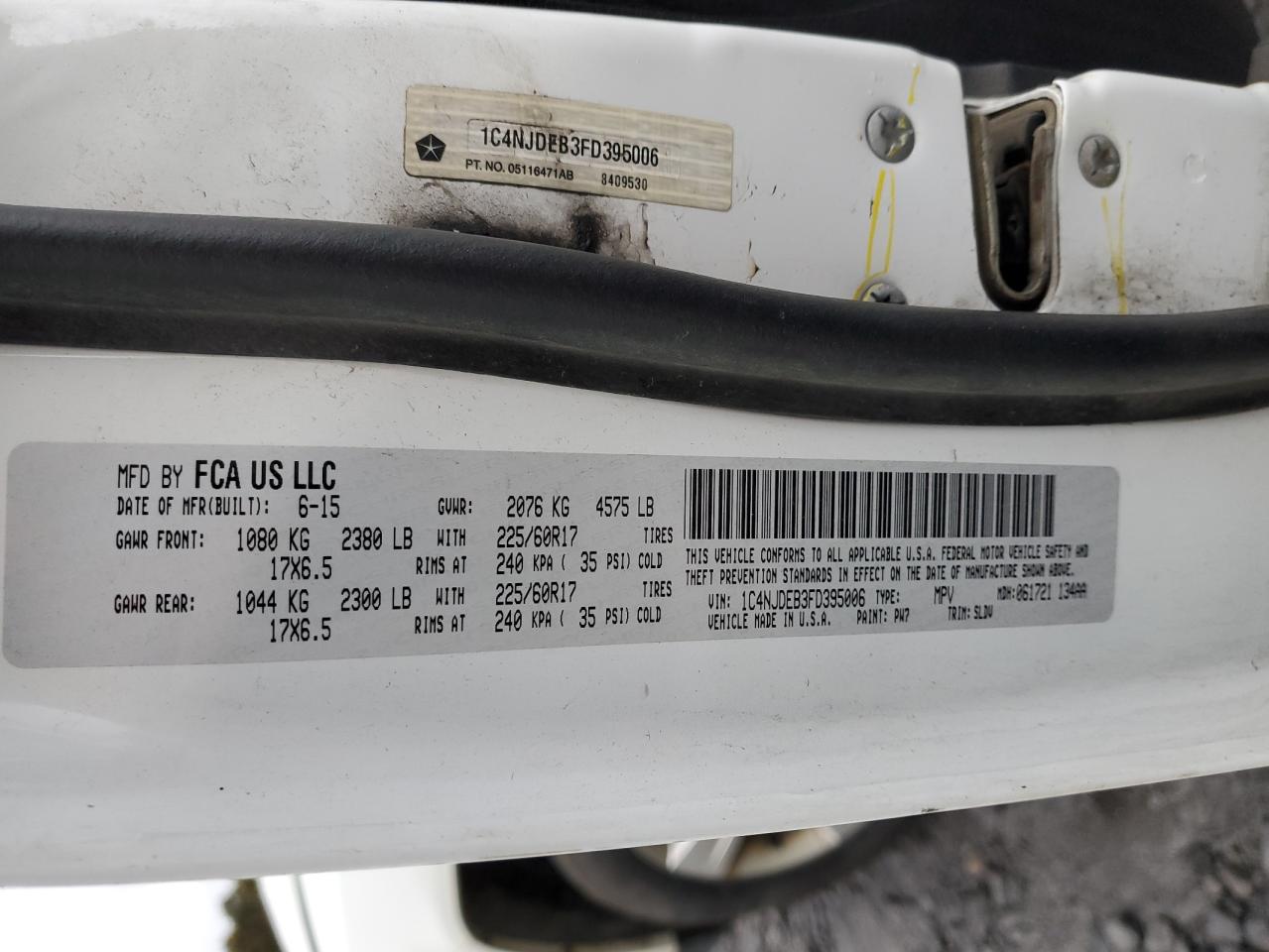 2015 Jeep Compass Latitude VIN: 1C4NJDEB3FD395006 Lot: 84978255