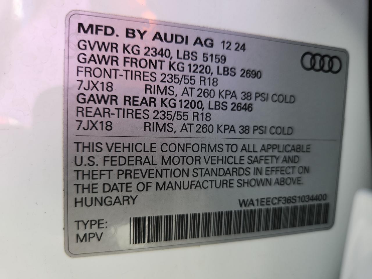 2025 Audi Q3 Premium Plus S Line 45 VIN: WA1EECF36S1034400 Lot: 85164545