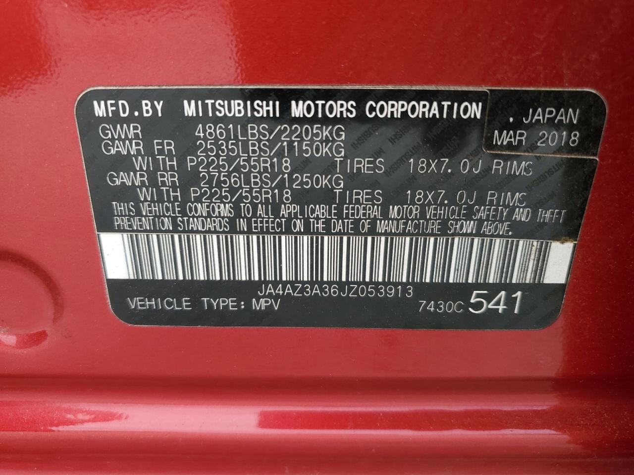 2018 Mitsubishi Outlander Se VIN: JA4AZ3A36JZ053913 Lot: 85136995