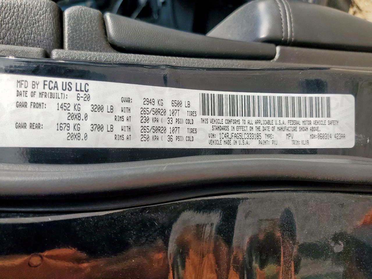 2020 Jeep Grand Cherokee Laredo VIN: 1C4RJFAG5LC333185 Lot: 84632945