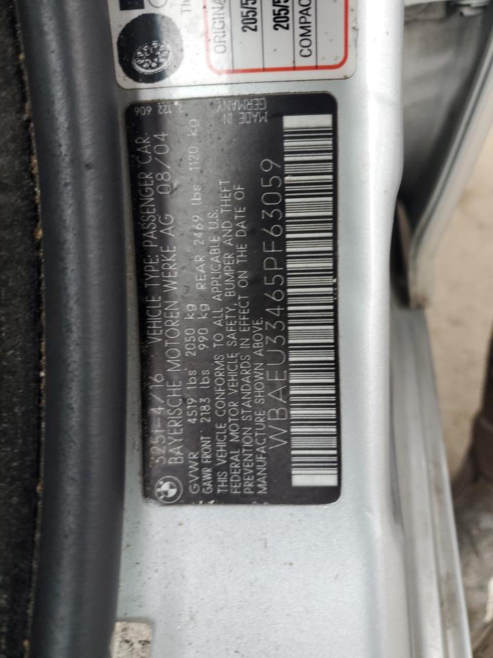 2005 BMW 325 Xi VIN: WBAEU33465PF63059 Lot: 82245405