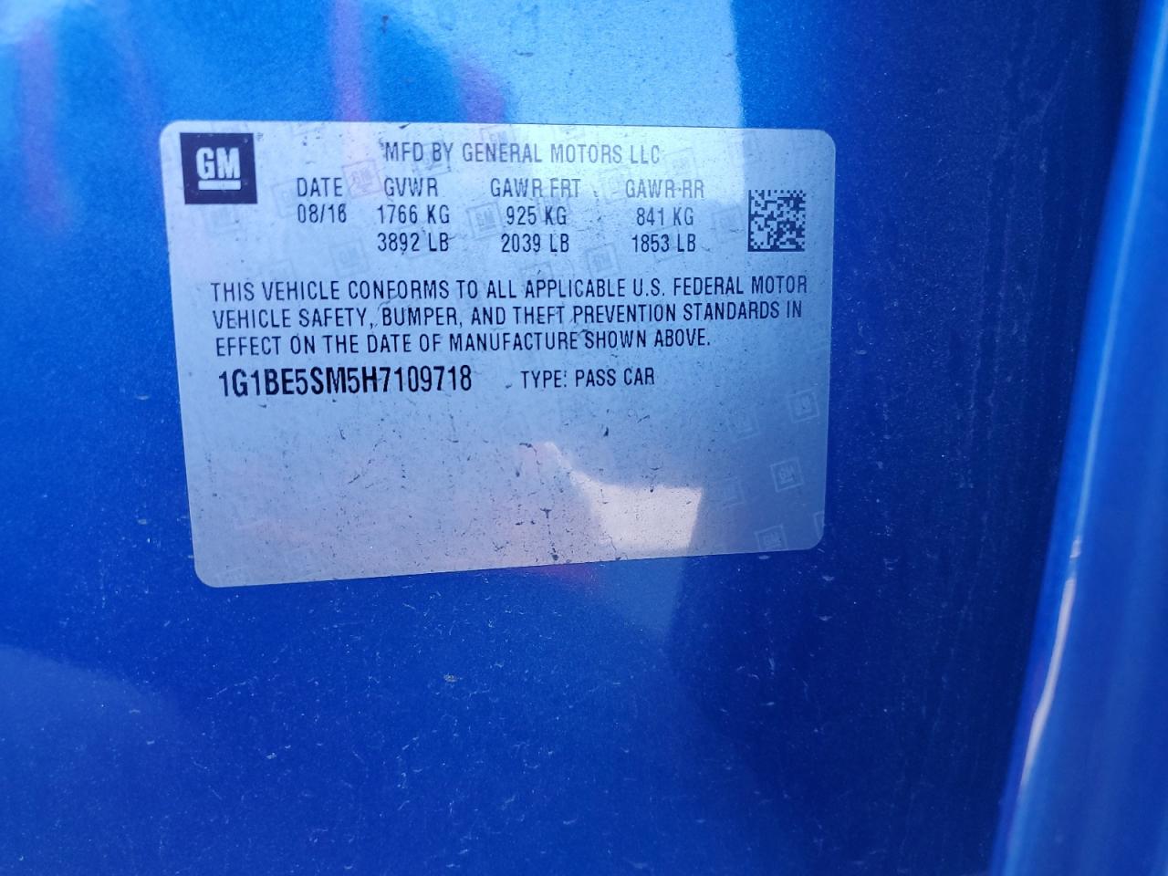 2017 Chevrolet Cruze Lt VIN: 1G1BE5SM5H7109718 Lot: 82204205