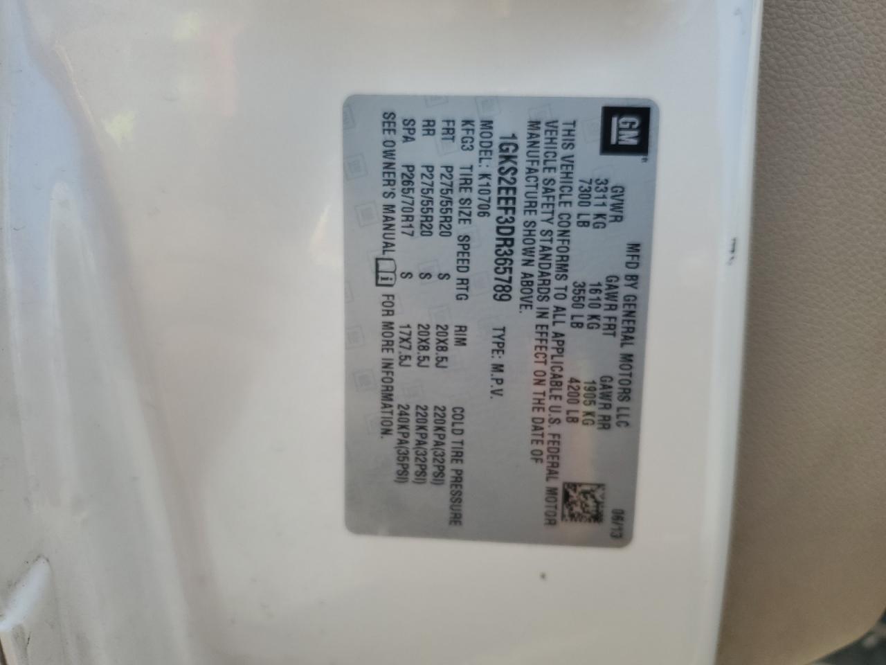 2013 GMC Yukon Denali VIN: 1GKS2EEF3DR365789 Lot: 80123195