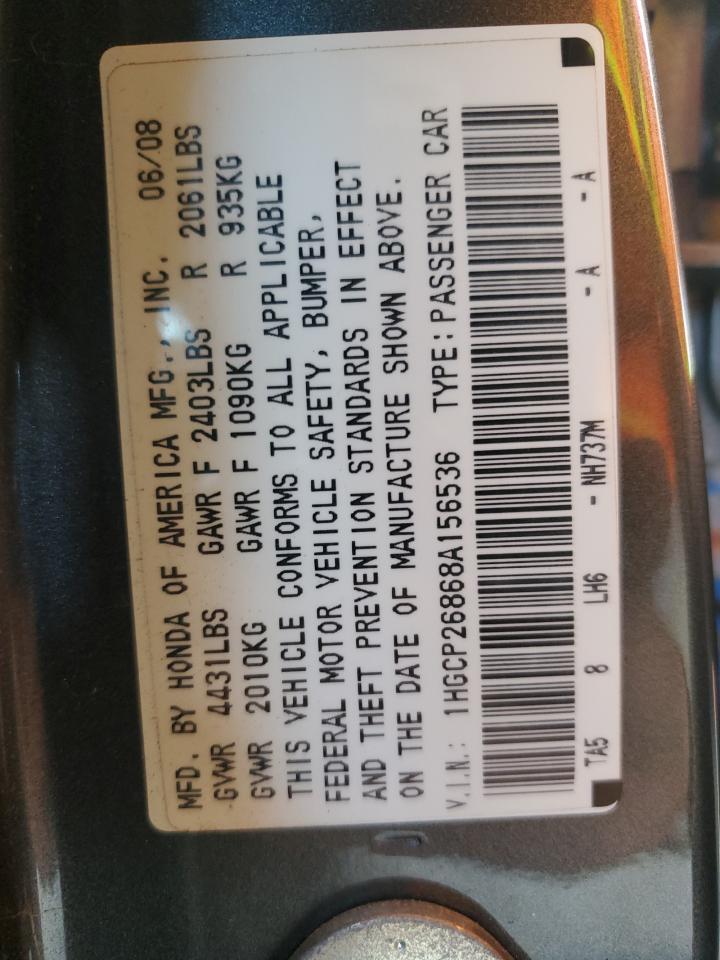 2008 Honda Accord Exl VIN: 1HGCP26868A156536 Lot: 82404445