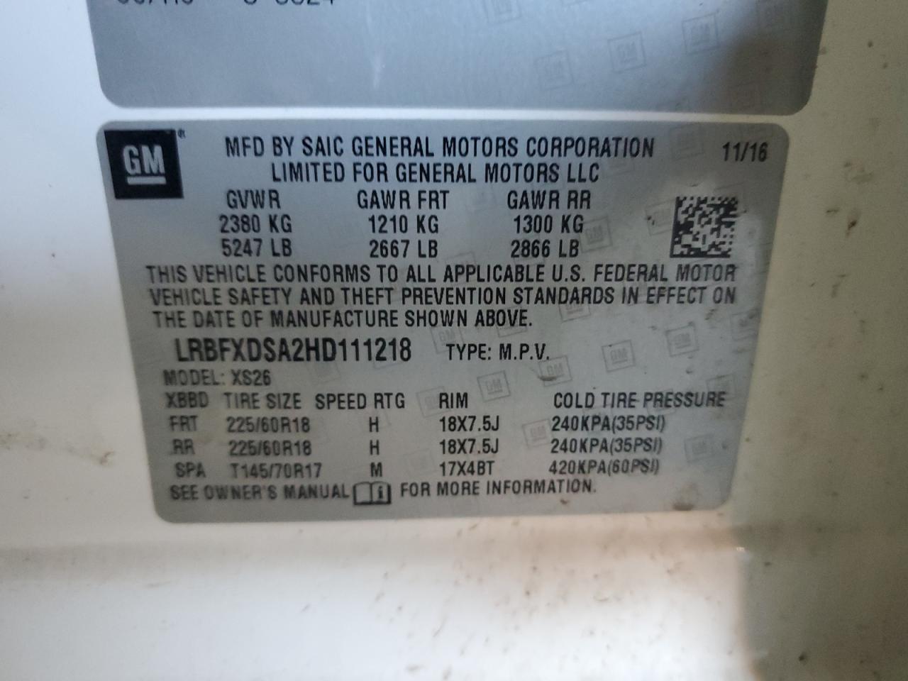 2017 Buick Envision Essence VIN: LRBFXDSA2HD111218 Lot: 85317035
