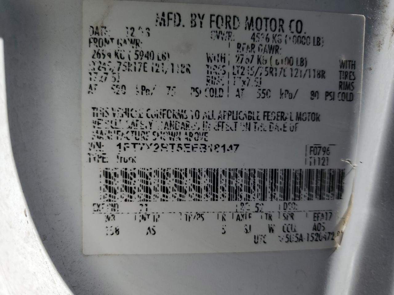 2014 Ford F250 Super Duty VIN: 1FT7X2BT5EEB18147 Lot: 87458285