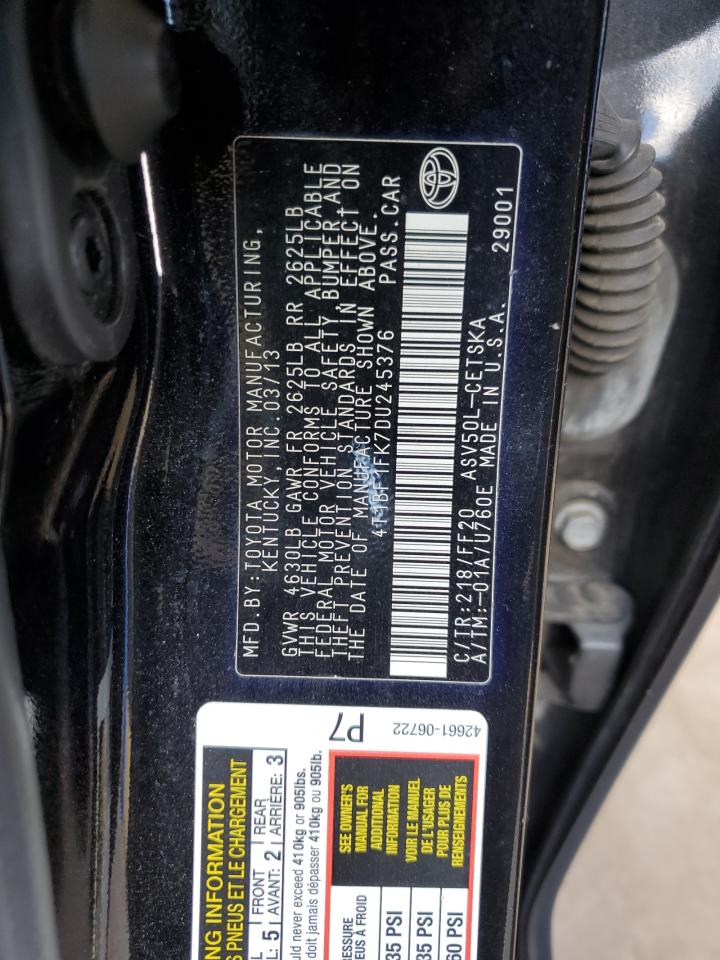 2013 Toyota Camry L VIN: 4T1BF1FK7DU245376 Lot: 82003175