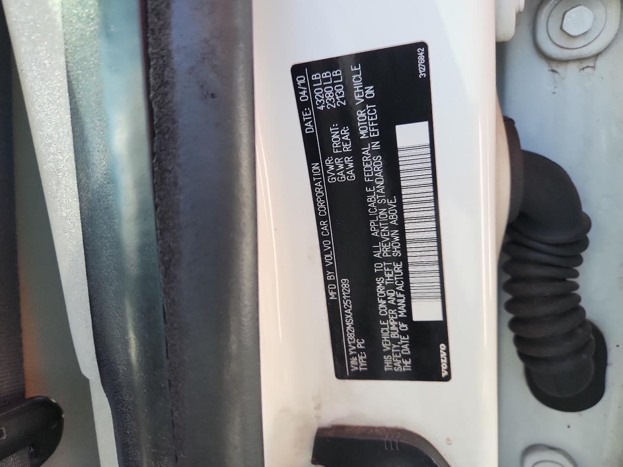 2010 Volvo S40 2.4I VIN: YV1382MSXA2511289 Lot: 89515525