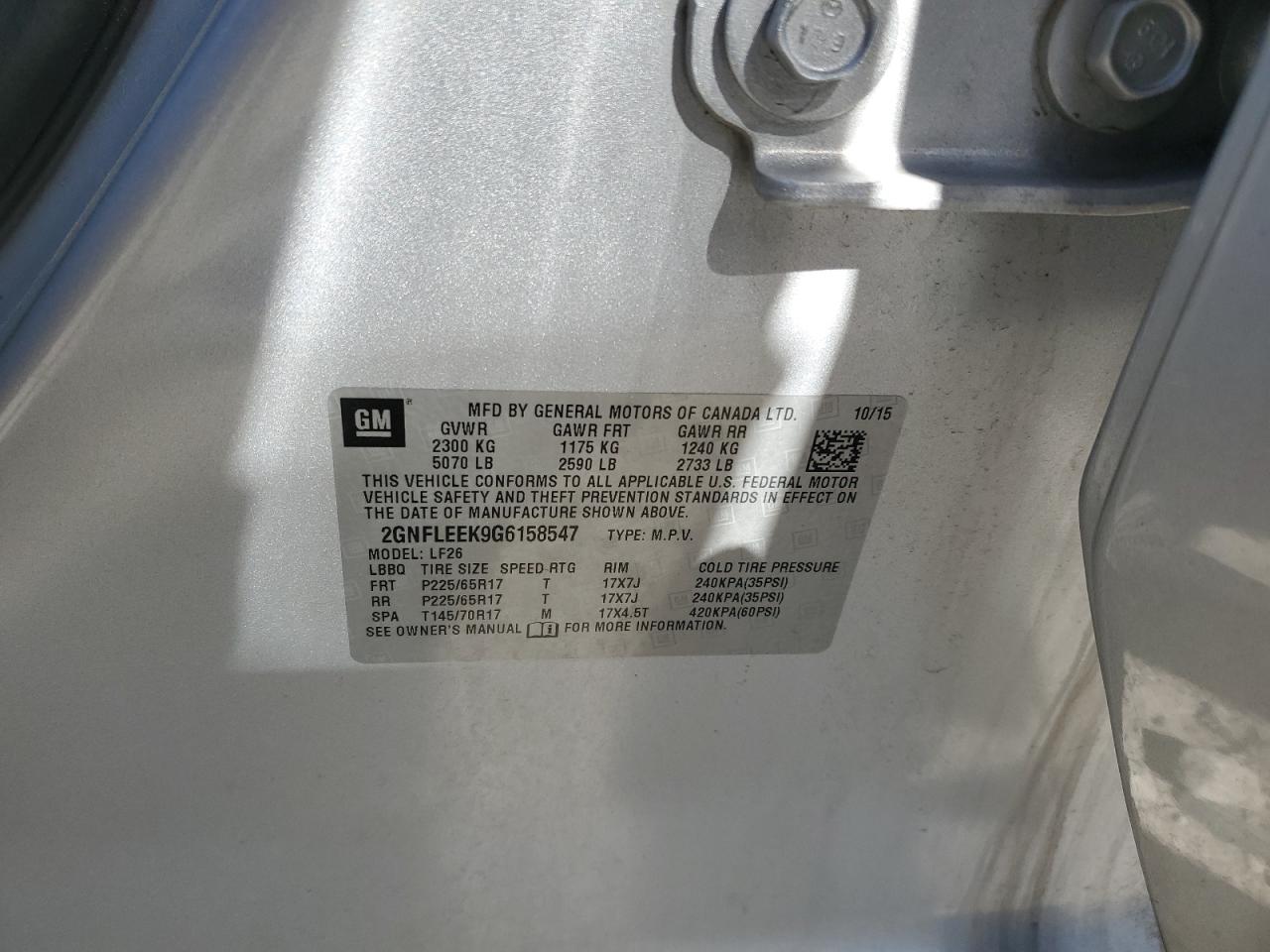 2016 Chevrolet Equinox Ls VIN: 2GNFLEEK9G6158547 Lot: 85897955