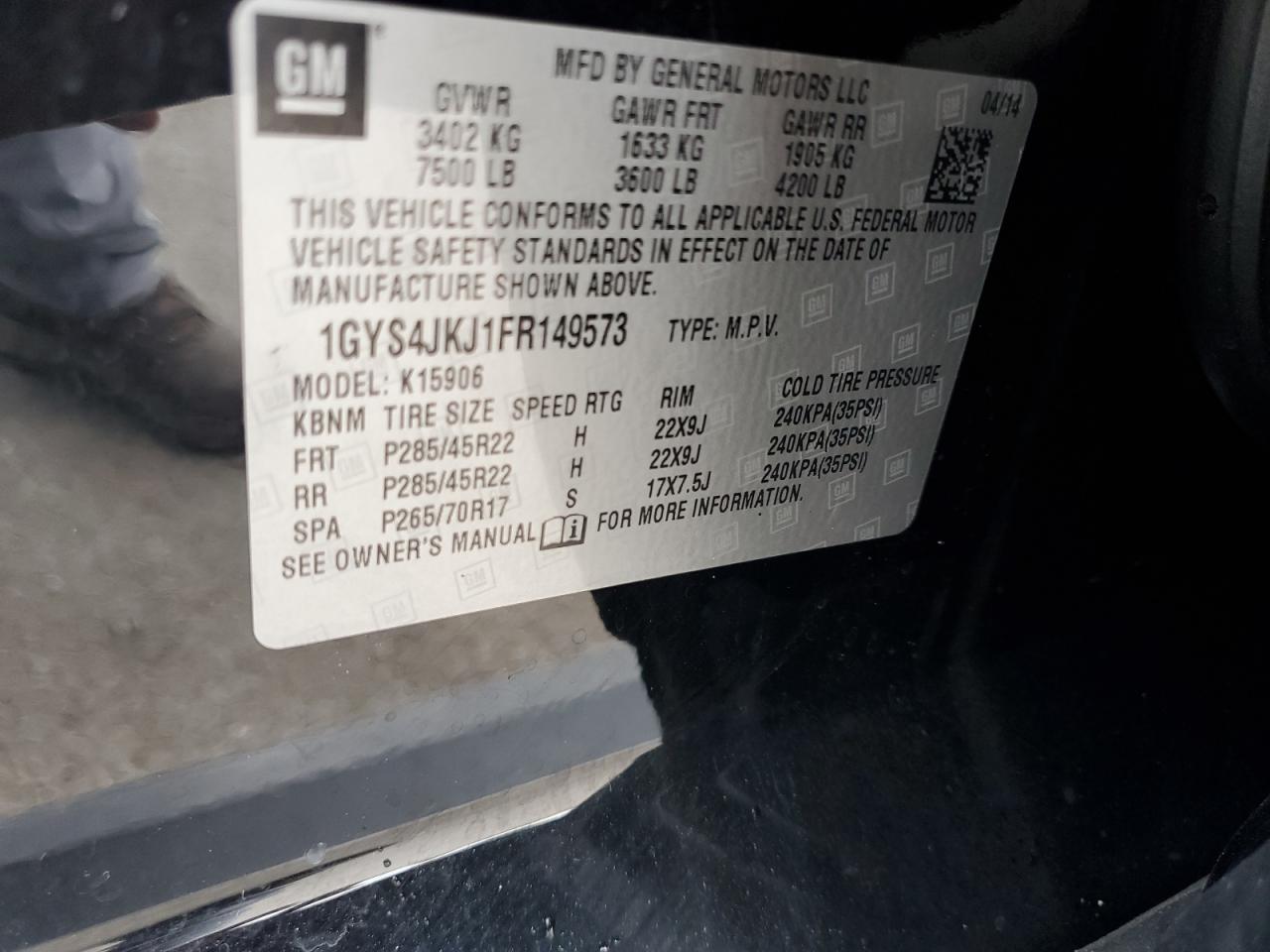 2015 Cadillac Escalade Esv Premium VIN: 1GYS4JKJ1FR149573 Lot: 86069605