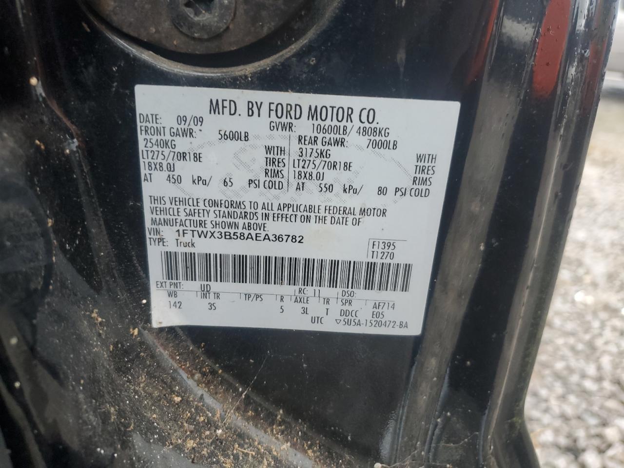 2010 Ford F350 Super Duty VIN: 1FTWX3B58AEA36782 Lot: 90524185