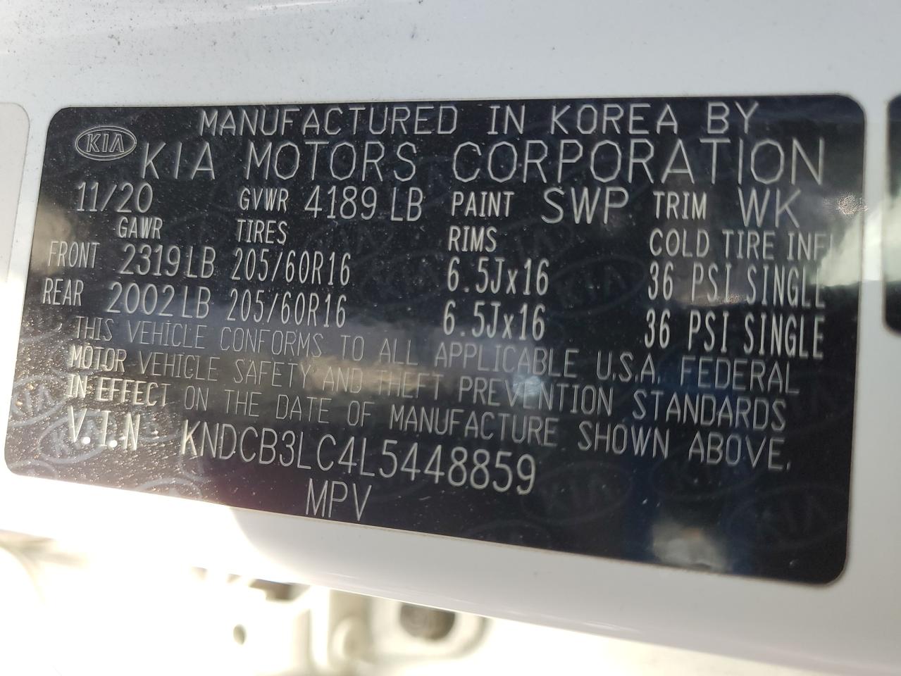 2020 Kia Niro Lx VIN: KNDCB3LC4L5448859 Lot: 87307605