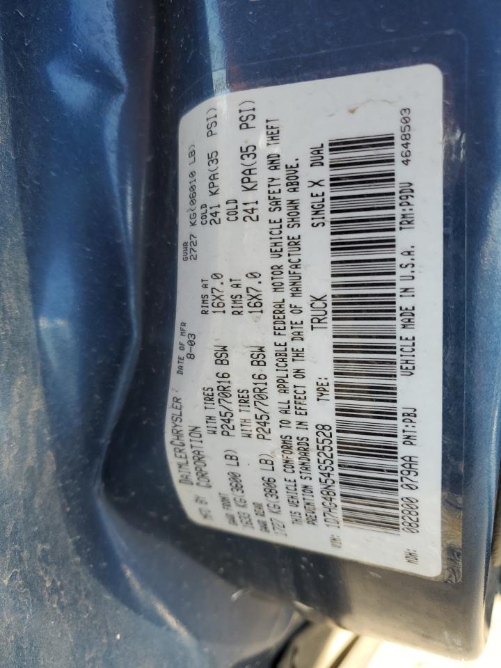 2004 Dodge Dakota Quad Slt VIN: 1D7HG48N54S525528 Lot: 85462645