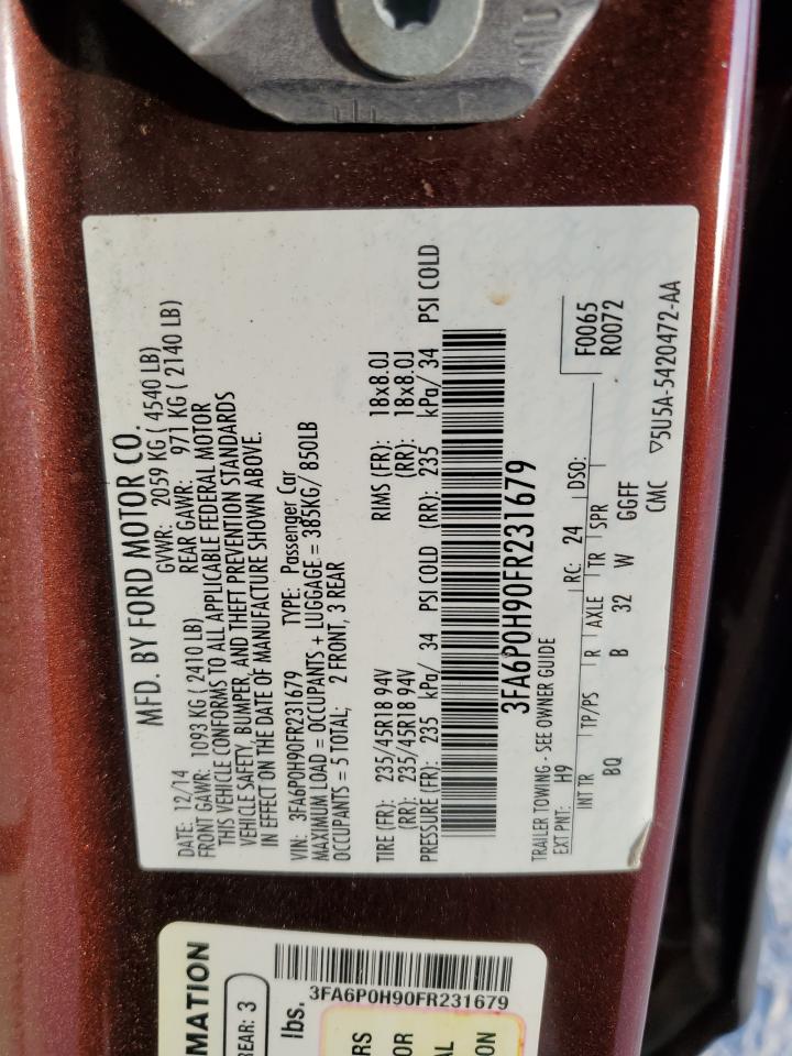 2015 Ford Fusion Se VIN: 3FA6P0H90FR231679 Lot: 86850235