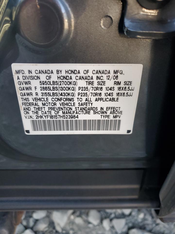 2007 Honda Pilot Lx VIN: 2HKYF18157H523984 Lot: 85076005