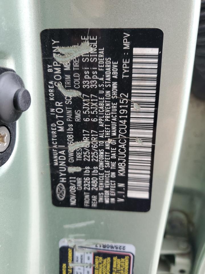 2012 Hyundai Tucson Gls VIN: KM8JUCAC7CU419152 Lot: 85339515