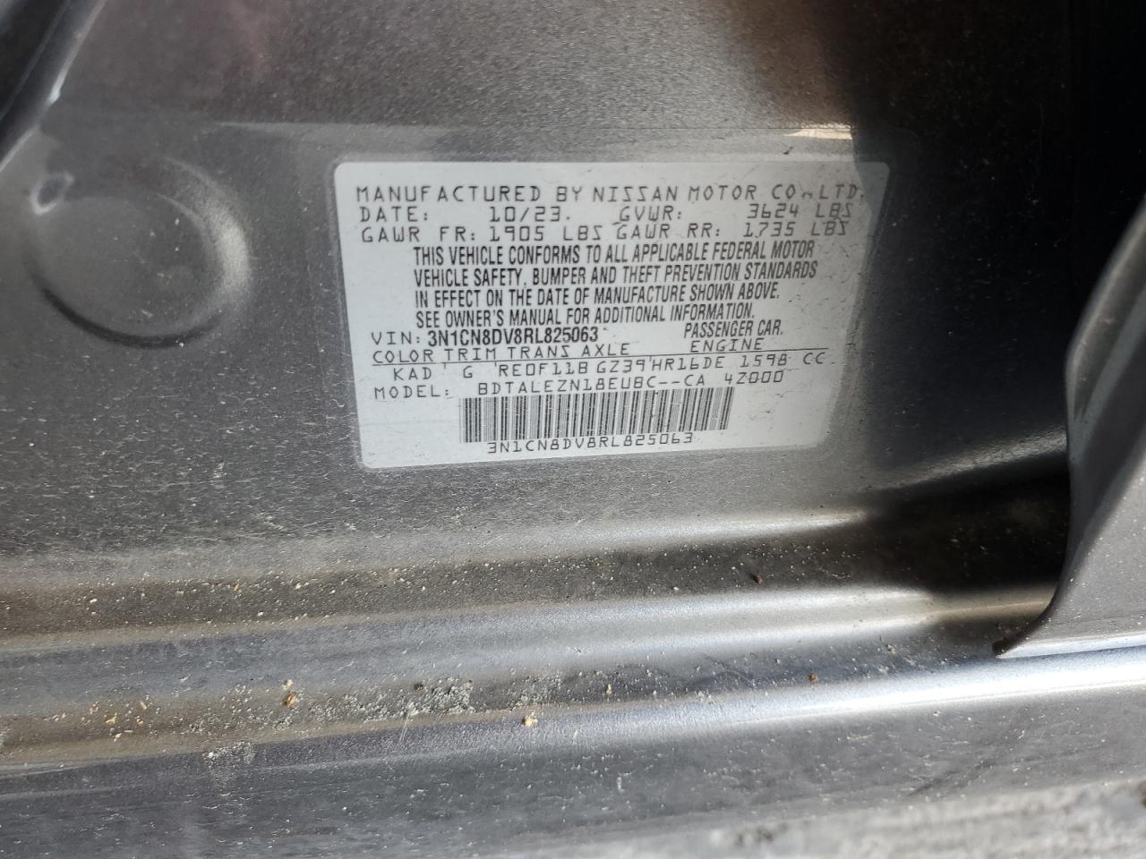 2024 Nissan Versa S VIN: 3N1CN8DV8RL825063 Lot: 82337895