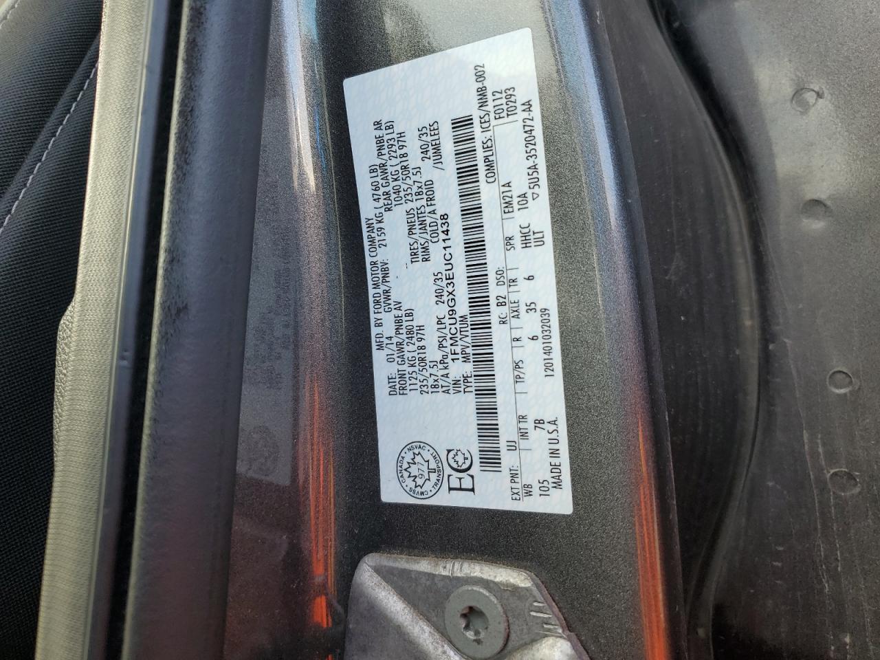 2014 Ford Escape Se VIN: 1FMCU9GX3EUC11438 Lot: 82447915