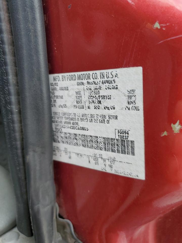 2002 Ford F350 Srw Super Duty VIN: 1FTSX31F42EC60805 Lot: 85328155