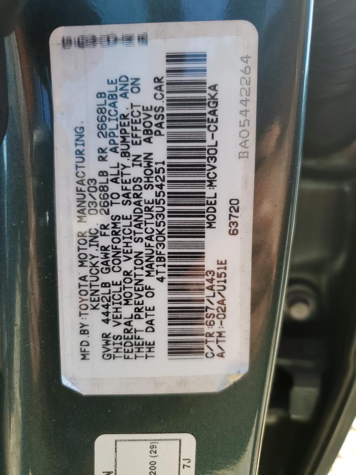 2003 Toyota Camry Le VIN: 4T1BF30K53U554251 Lot: 82312875