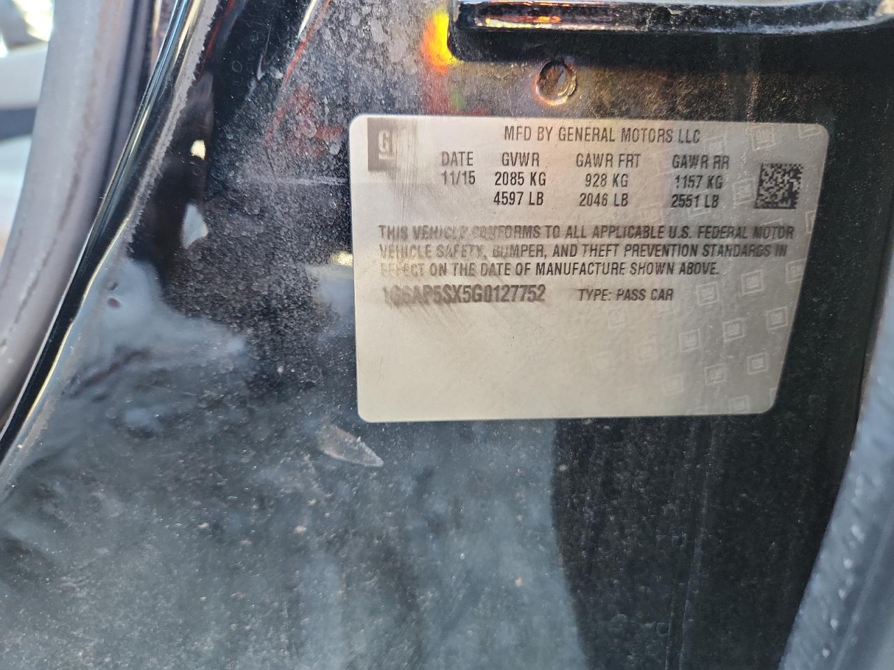 2016 Cadillac Cts VIN: 1G6AP5SX5G0127752 Lot: 86516205