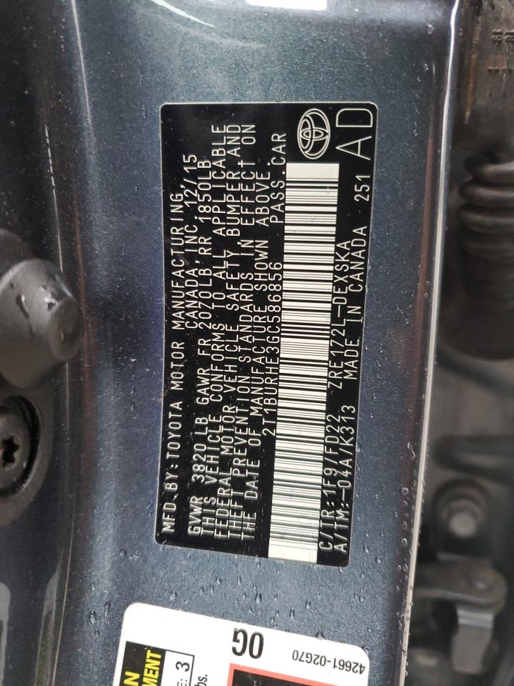 2016 Toyota Corolla L VIN: 2T1BURHE3GC586856 Lot: 90984175