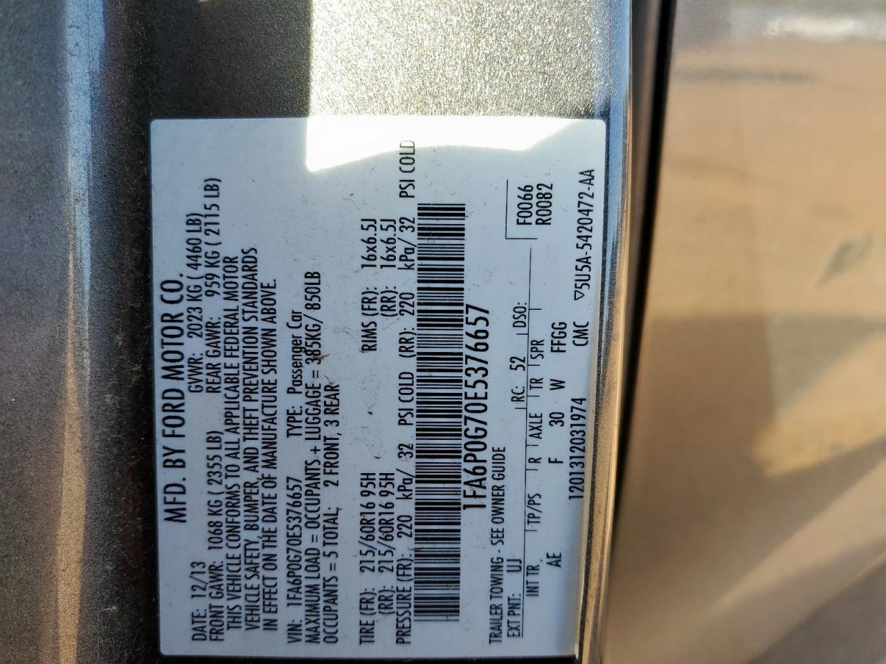 2014 Ford Fusion S VIN: 1FA6P0G70E5376657 Lot: 81972955