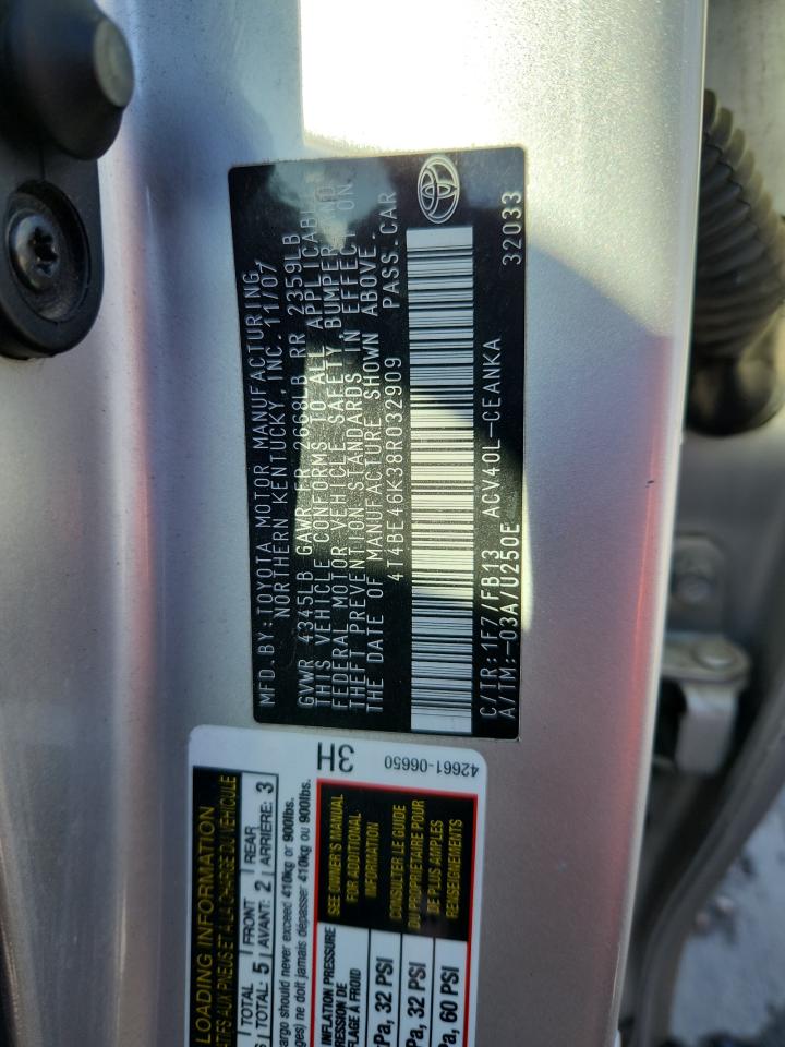 2008 Toyota Camry Ce VIN: 4T4BE46K38R032909 Lot: 85124595