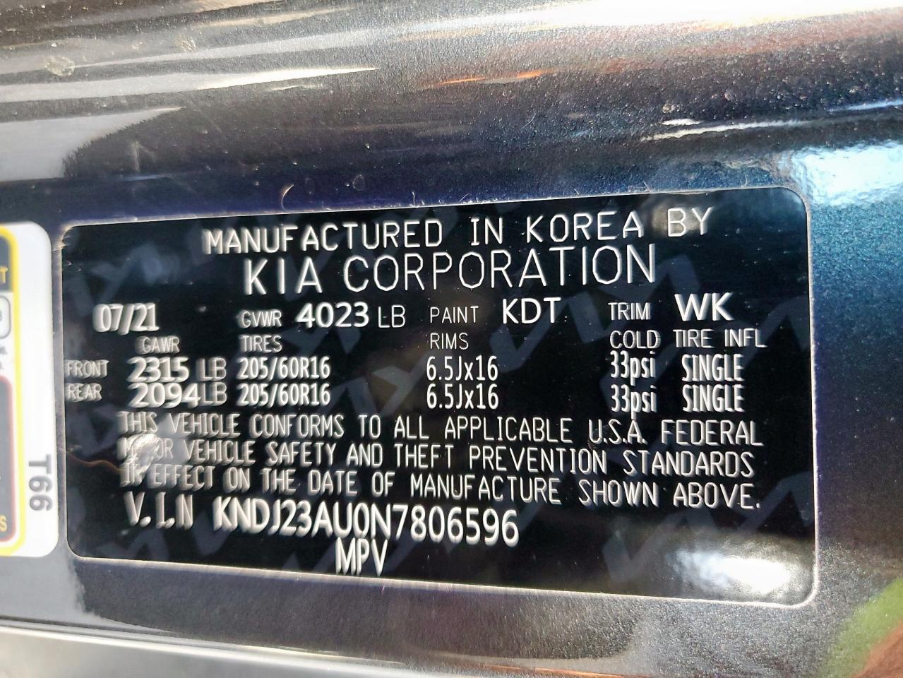 2022 Kia Soul Lx VIN: KNDJ23AU0N7806596 Lot: 85878435