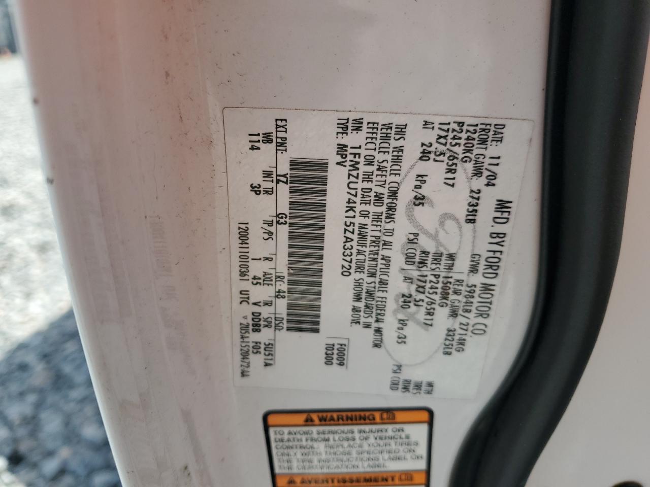 2005 Ford Explorer Eddie Bauer VIN: 1FMZU74K15ZA33720 Lot: 85820195