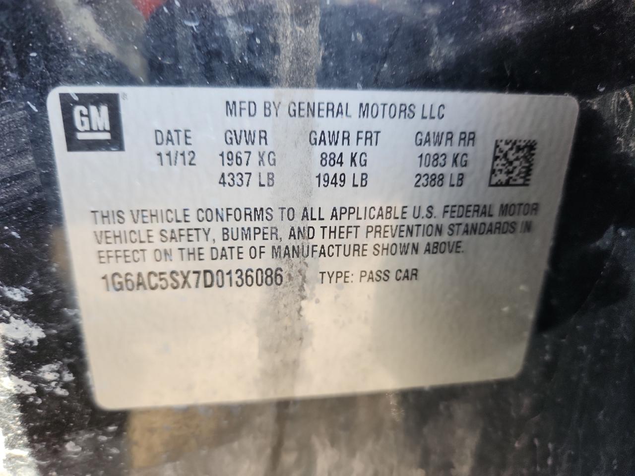 2013 Cadillac Ats Performance VIN: 1G6AC5SX7D0136086 Lot: 86166935