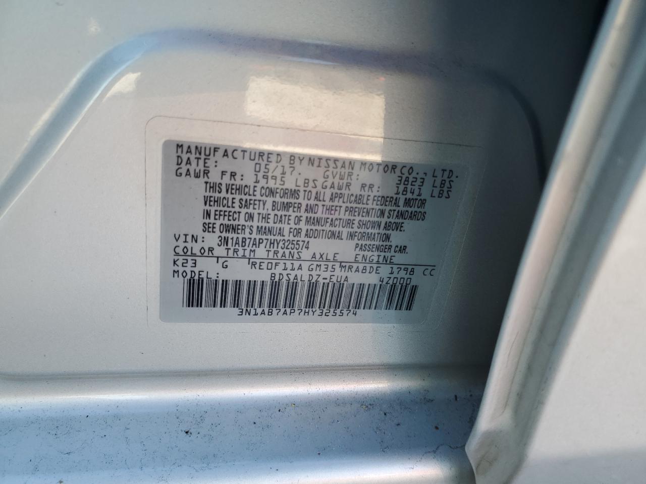 2017 Nissan Sentra S VIN: 3N1AB7AP7HY325574 Lot: 82376155