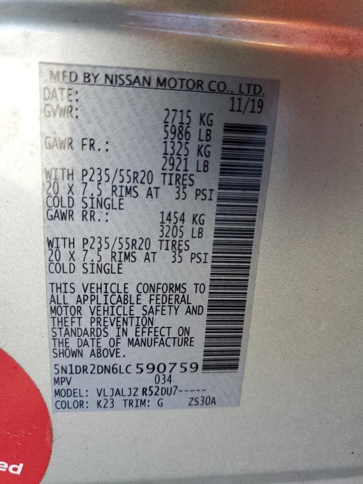 2020 Nissan Pathfinder Platinum VIN: 5N1DR2DN6LC590759 Lot: 90356785