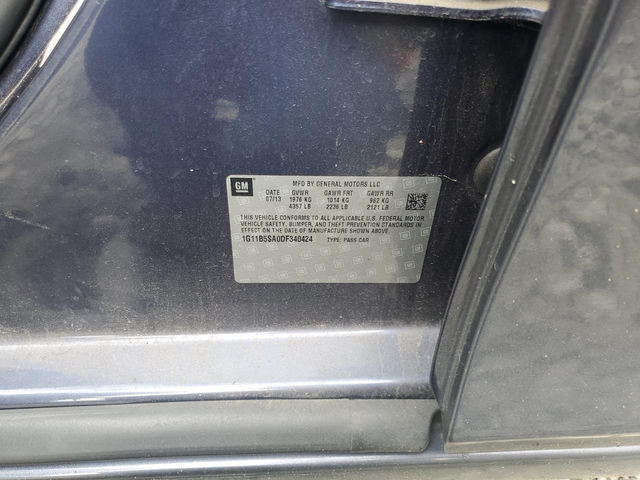 2013 Chevrolet Malibu Ls VIN: 1G11B5SA0DF340424 Lot: 82332635