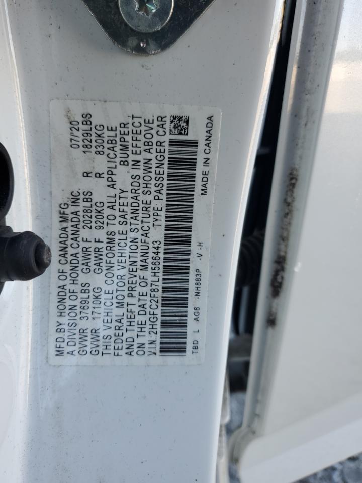 2020 Honda Civic Sport VIN: 2HGFC2F87LH566443 Lot: 85150725