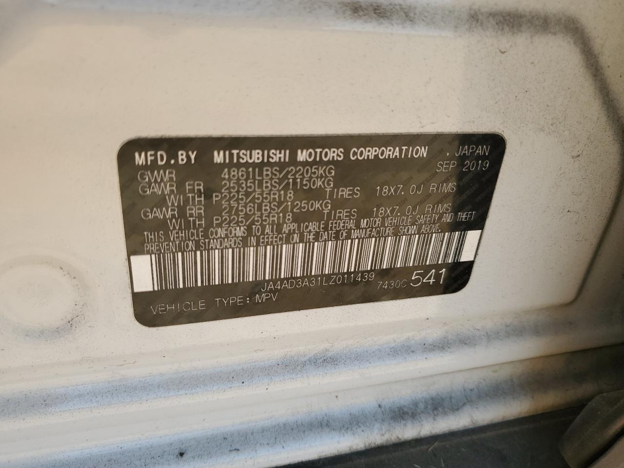 2020 Mitsubishi Outlander Se VIN: JA4AD3A31LZ011439 Lot: 86105095