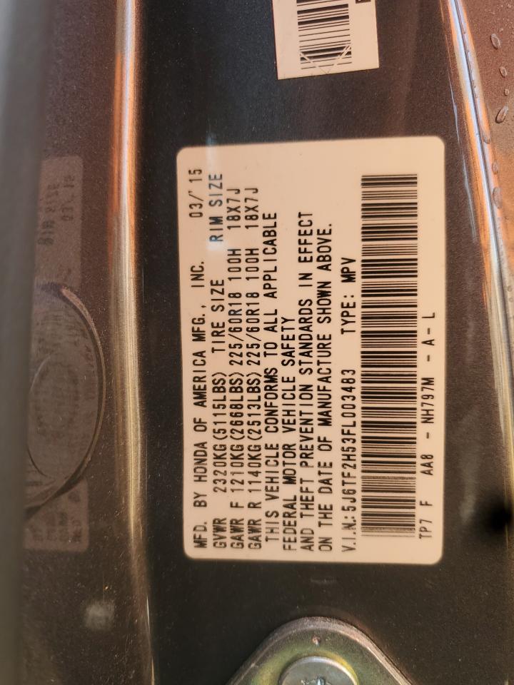 2015 Honda Crosstour Exl VIN: 5J6TF2H53FL003483 Lot: 84804265