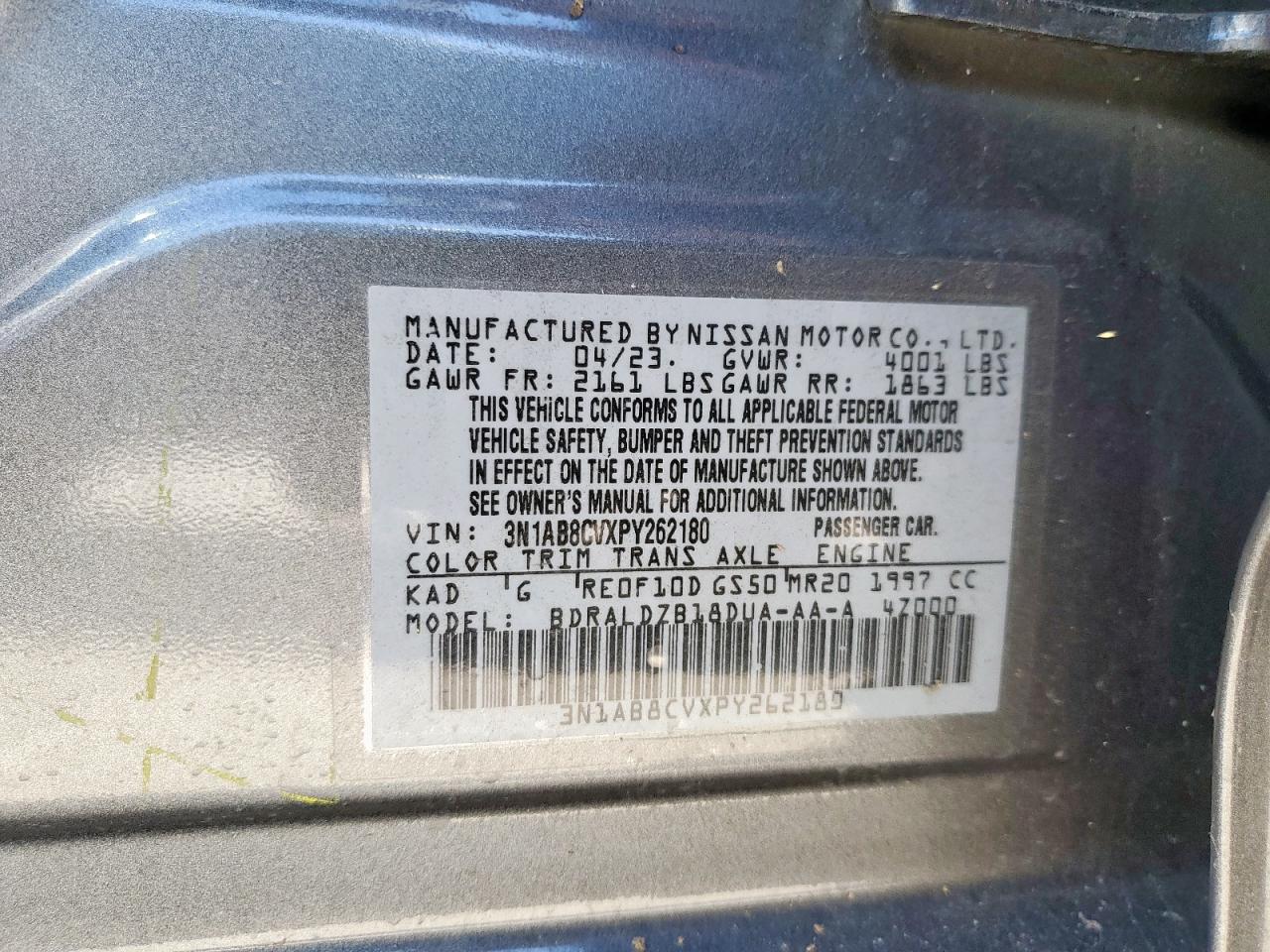 2023 Nissan Sentra Sv VIN: 3N1AB8CVXPY262180 Lot: 85579335