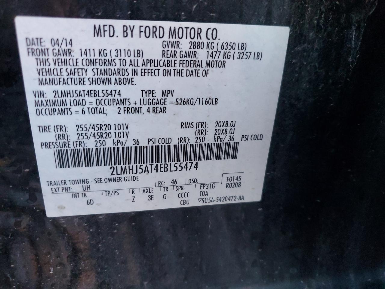 2014 Lincoln Mkt VIN: 2LMHJ5AT4EBL55474 Lot: 82773975