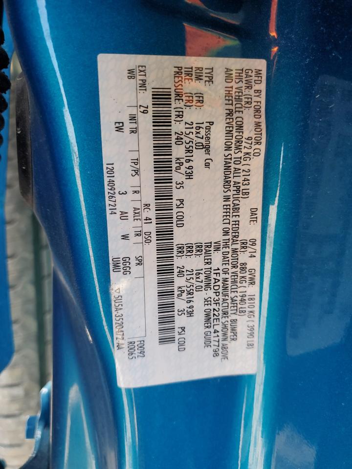 2014 Ford Focus Se VIN: 1FADP3F22EL417798 Lot: 84420655