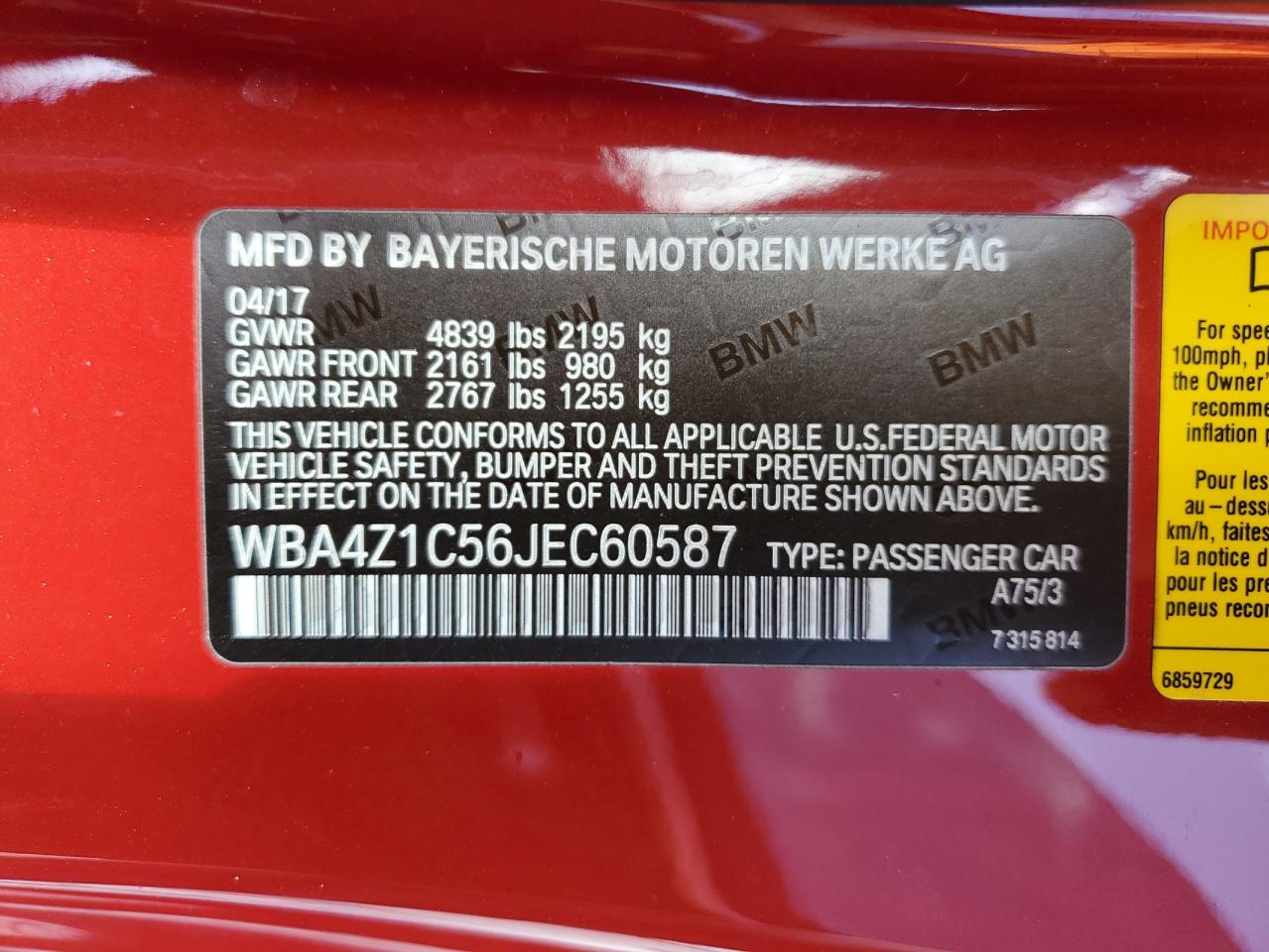 2018 BMW 430I VIN: WBA4Z1C56JEC60587 Lot: 82179855