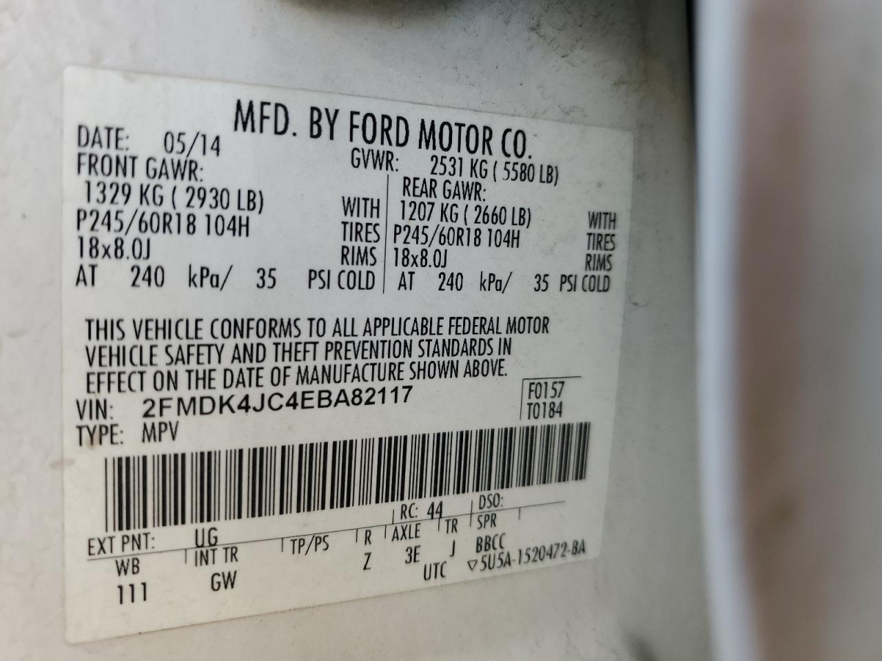2014 Ford Edge Sel VIN: 2FMDK4JC4EBA82117 Lot: 86630735