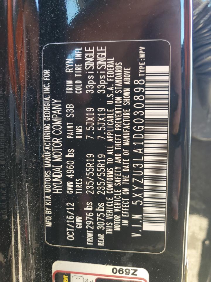 2013 Hyundai Santa Fe Sport VIN: 5XYZU3LA1DG030898 Lot: 85707835