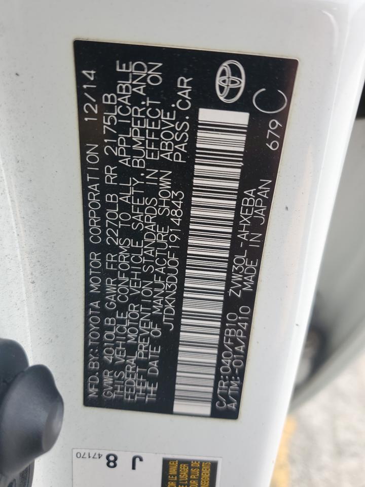 2015 Toyota Prius VIN: JTDKN3DU0F1914843 Lot: 90093845