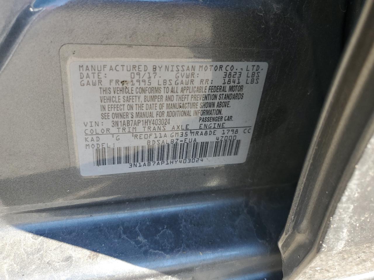 2017 Nissan Sentra S VIN: 3N1AB7AP1HY403024 Lot: 82272255