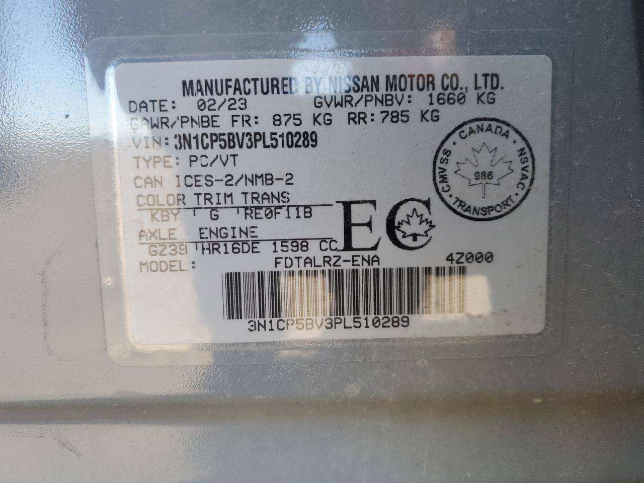 2023 Nissan Kicks S VIN: 3N1CP5BV3PL510289 Lot: 85899545